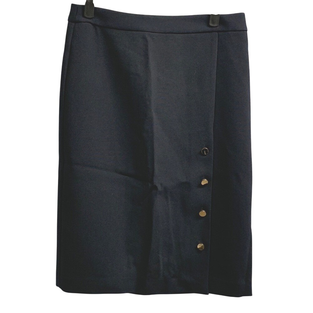 Ann Taylor Side Button Slit Pencil Skirt Womens 4 Navy Blue Office Tailored NWT